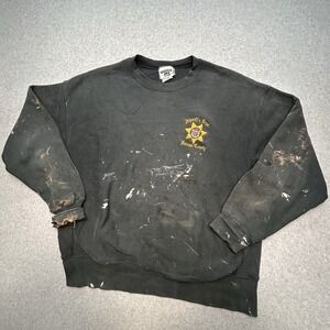 VTG 90s Trashed Sun Faded Black Sweatshirt Distressed Sheriff Dept Nassau County